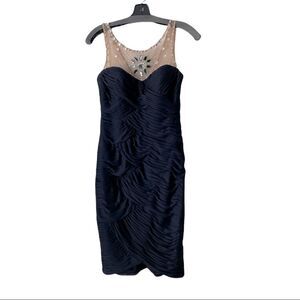 𝅺cache Navy Sleeveless Ruched Sheath Party Dress Size 2